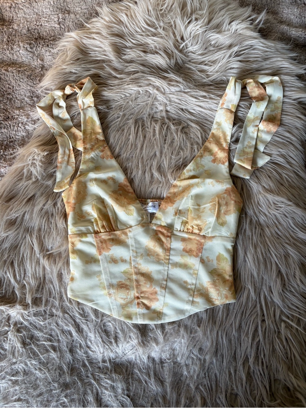 Yellow Floral Tie Strap Crop Top